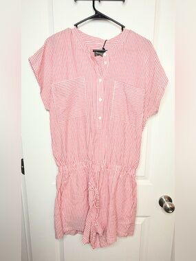 Michael Stars Romper Medium NWT Pink Stripe Dolman Sleeve Linen Blend $158